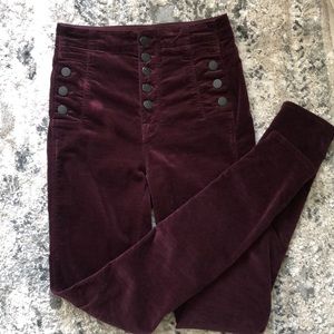 Maroon Velvet Skinny Pants